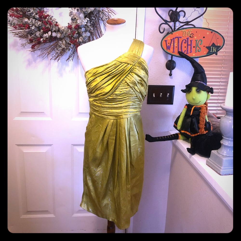 Shoshanna Silk Chartreuse Asymmetrical Strap Dress